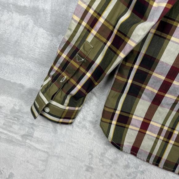 Fred Perry Plaid Button-Up Shirt Sz S Olive Burgundy Mod Style Long Sleeve New - Picture 6 of 11